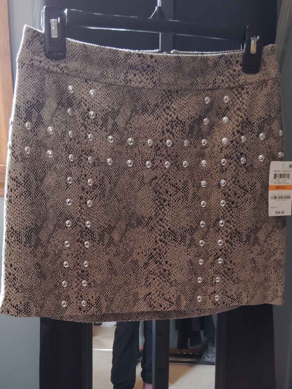 Bar III Beige Snake-Print Mini Skirt with Silver Studs S 2-4